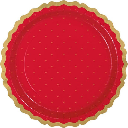 Red & Pink Valentine Mini Hearts Foil Stamped Paper Plates 28cm (Pack of 8) - The Party Marketplace