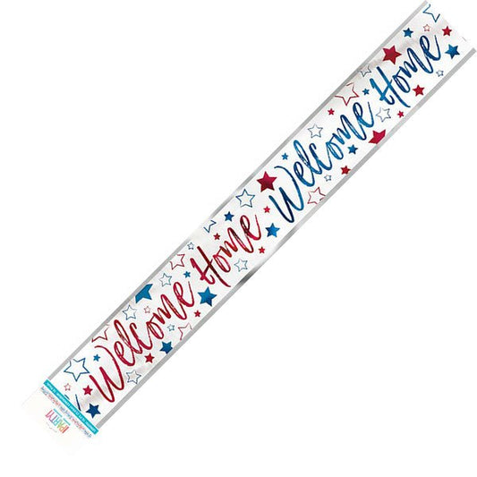 Red, White & Blue "Welcome Home" Foil Banner - 3.65m - The Party Marketplace