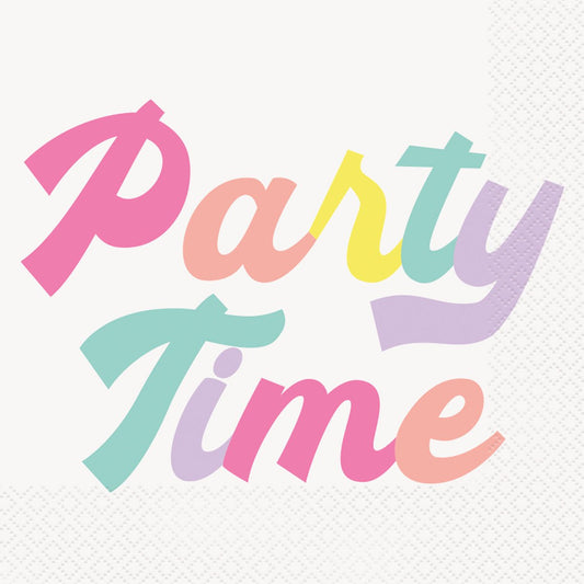 Retro Pastel Rainbow "Party Time" Luncheon Napkins (Pack of 16) - The Party Marketplace