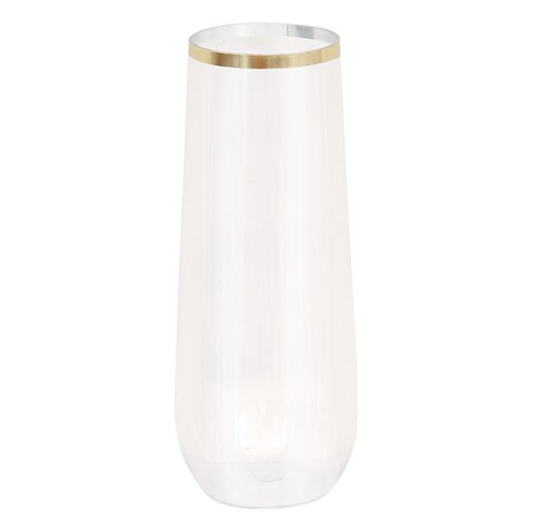 Reusable Plastic Stemless Champagne Glass With Gold Foil Stamped Rim (266ml) - The Party Marketplace