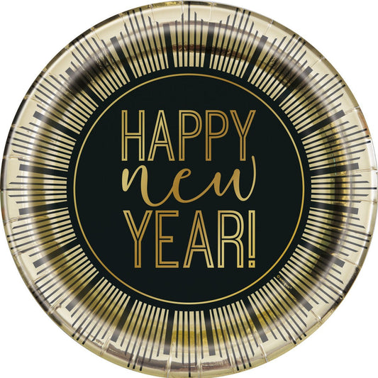 Roaring New Year "Happy New Year" Foil Stamped Paper Plates 23cm (Pack of 8) - The Party Marketplace