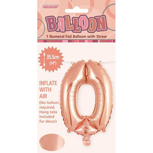 Rose Gold "0" Numeral Foil Balloon (35cm) - The Party Marketplace