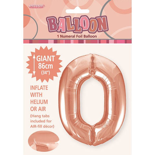 Rose Gold "0" Numeral Foil Balloon (86cm) - The Party Marketplace