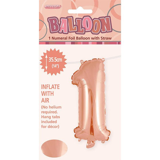 Rose Gold "1" Numeral Foil Balloon (35cm) - The Party Marketplace