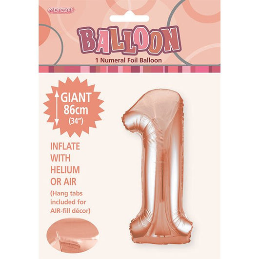 Rose Gold "1" Numeral Foil Balloon (86cm) - The Party Marketplace