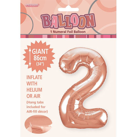 Rose Gold "2" Numeral Foil Balloon (86cm) - The Party Marketplace