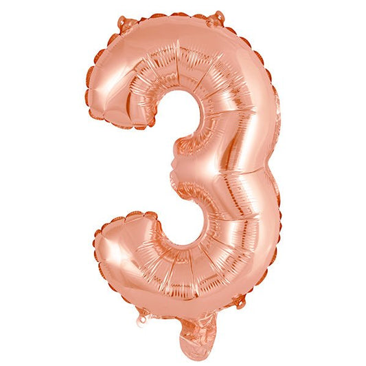 Rose Gold "3" Numeral Foil Balloon (35cm) - The Party Marketplace