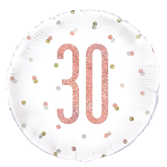 Rose Gold "30" Foil Prismatic Balloon 45cm - The Party Marketplace