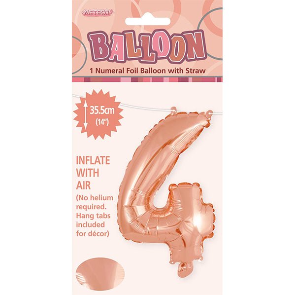 Rose Gold "4" Numeral Foil Balloon (35cm) - The Party Marketplace