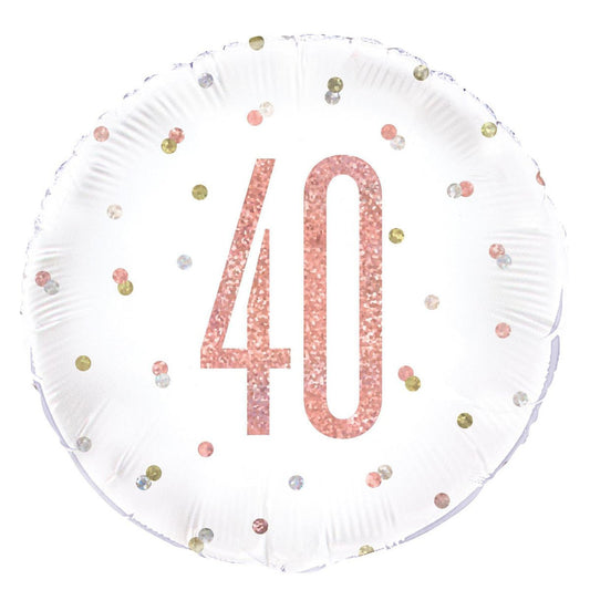Rose Gold "40" Foil Prismatic Balloon 45cm - The Party Marketplace