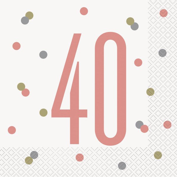 Rose Gold "40" Luncheon Napkins (Pack of 16) - The Party Marketplace