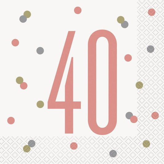 Rose Gold "40" Luncheon Napkins (Pack of 16) - The Party Marketplace