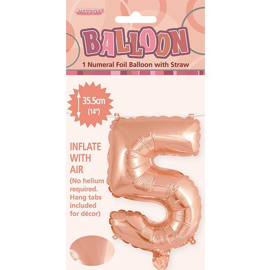 Rose Gold "5" Numeral Foil Balloon (35cm) - The Party Marketplace