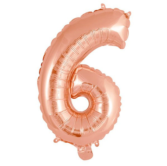 Rose Gold "6" Numeral Foil Balloon (35cm) - The Party Marketplace