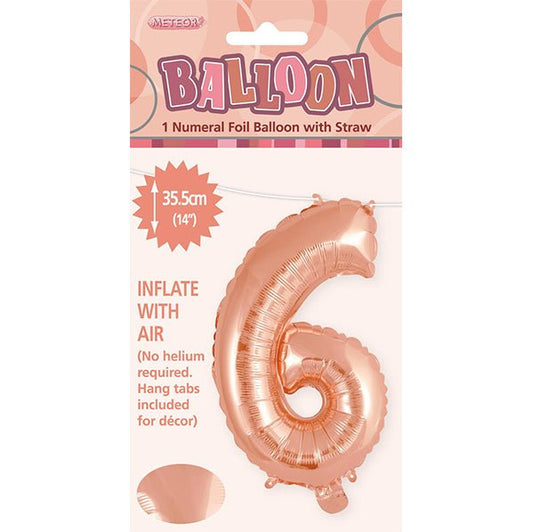 Rose Gold "6" Numeral Foil Balloon (35cm) - The Party Marketplace