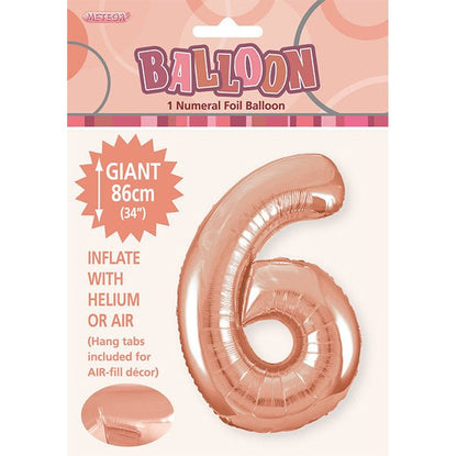 Rose Gold "6" Numeral Foil Balloon (86cm) - The Party Marketplace