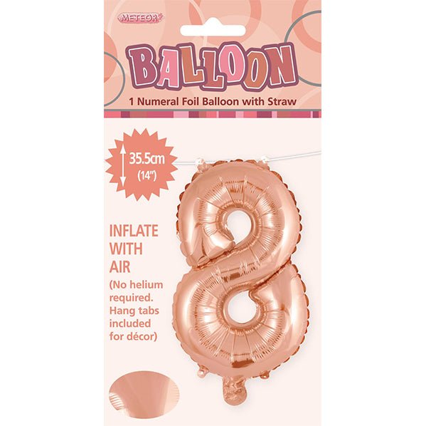 Rose Gold "8" Numeral Foil Balloon (35cm) - The Party Marketplace