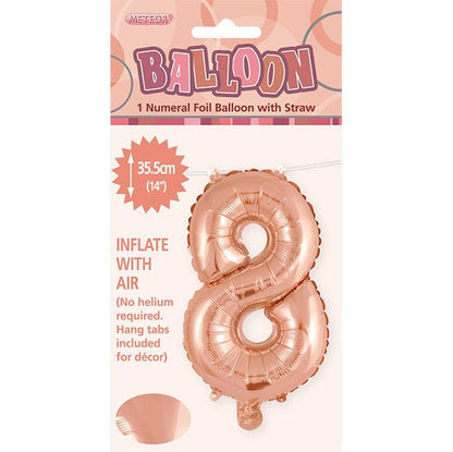 Rose Gold "8" Numeral Foil Balloon (35cm) - The Party Marketplace