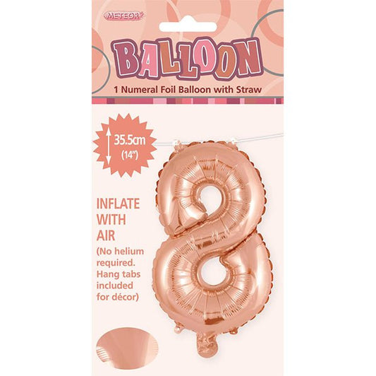 Rose Gold "8" Numeral Foil Balloon (35cm) - The Party Marketplace