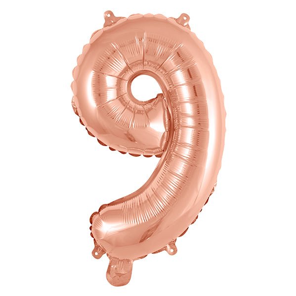 Rose Gold "9" Numeral Foil Balloon (35cm) - The Party Marketplace