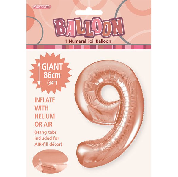 Rose Gold "9" Numeral Foil Balloon (86cm) - The Party Marketplace