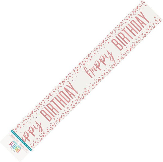 Rose Gold Confetti "Happy Birthday" Foil Banner - 2.74m - The Party Marketplace