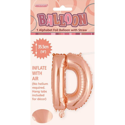 Rose Gold "D" Letter Foil Balloon (35cm) - The Party Marketplace