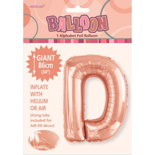 Rose Gold "D" Letter Foil Balloon (86cm) - The Party Marketplace