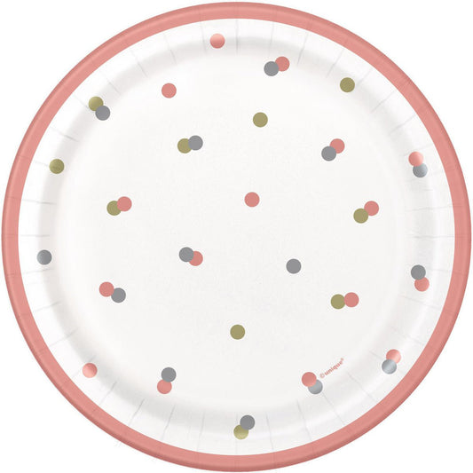 Rose Gold Dot Paper Plates 18cm (Pack of 8) - The Party Marketplace