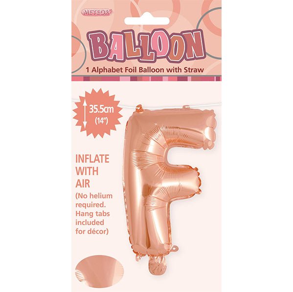 Rose Gold "F" Letter Foil Balloon (35cm) - The Party Marketplace