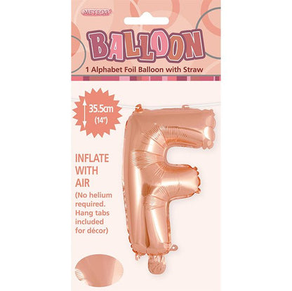 Rose Gold "F" Letter Foil Balloon (35cm) - The Party Marketplace