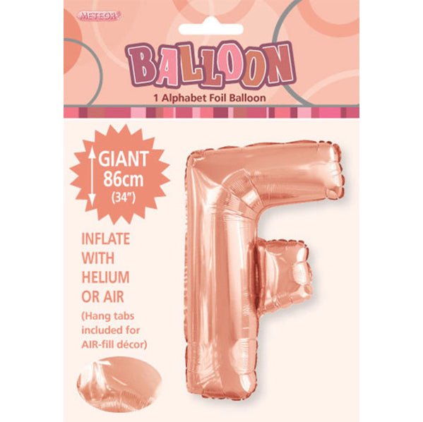 Rose Gold "F" Letter Foil Balloon (86cm) - The Party Marketplace