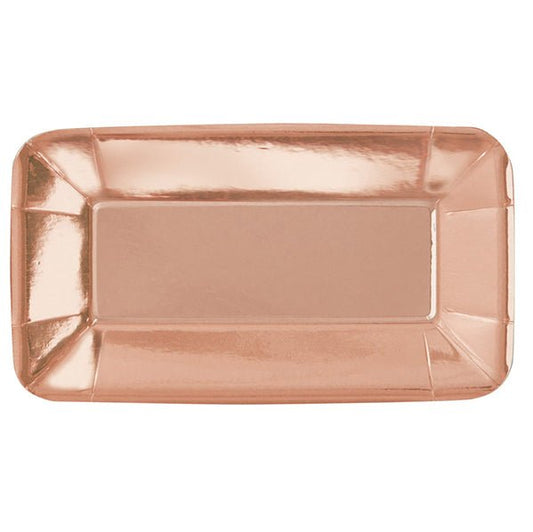 Rose Gold Foil Rectangle Appetizer Paper Plates 23cm (Pack of 8) - The Party Marketplace