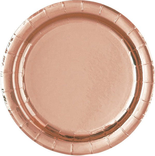 Rose Gold Foil Round Paper Plates 18cm (Pack of 8) - The Party Marketplace