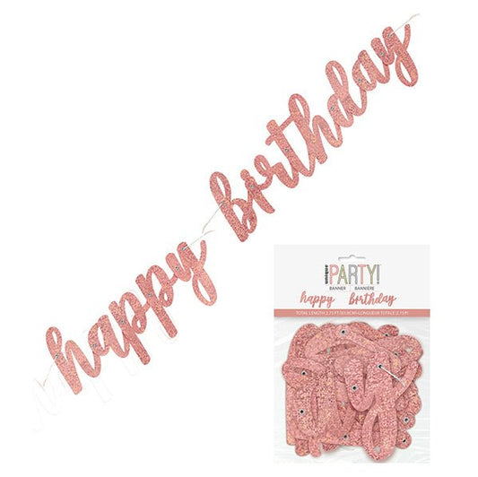 Rose Gold Foil Script "Happy Birthday" Prismatic Jointed Banner - 83.8cm - The Party Marketplace