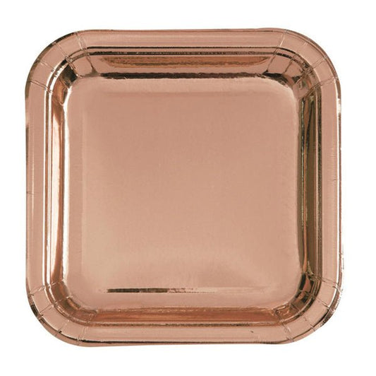 Rose Gold Foil Square Paper Plates 17.7cm (Pack of 10) - The Party Marketplace