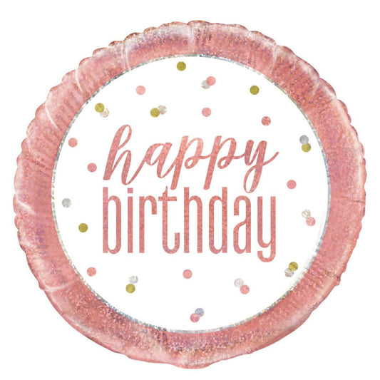 Rose Gold "Happy Birthday" Foil Prismatic Balloon 45cm - The Party Marketplace