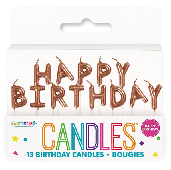 Rose Gold "Happy Birthday" Pick Candles (Pack of 13) - The Party Marketplace
