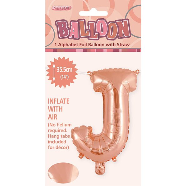 Rose Gold "J" Letter Foil Balloon (35cm) - The Party Marketplace