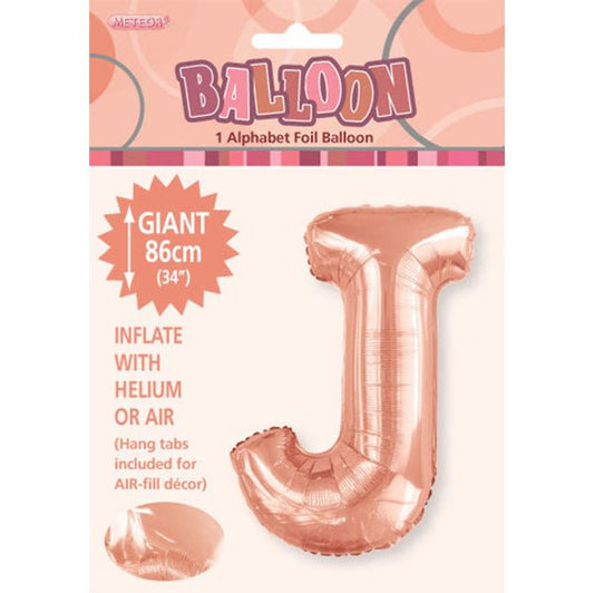 Rose Gold "J" Letter Foil Balloon (86cm) - The Party Marketplace