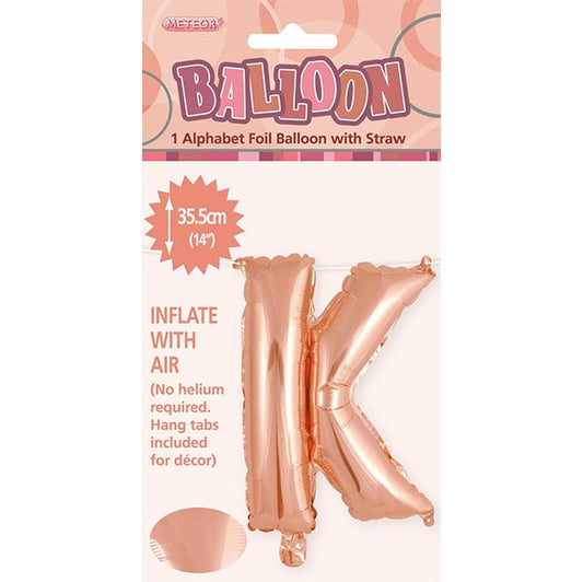 Rose Gold "K" Letter Foil Balloon (35cm) - The Party Marketplace