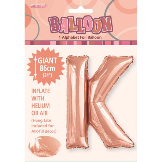Rose Gold "K" Letter Foil Balloon (86cm) - The Party Marketplace
