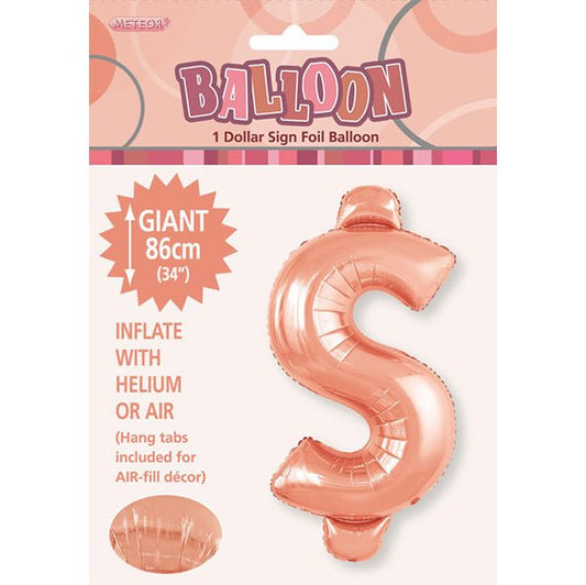 Rose Gold "$" Letter Foil Balloon (86cm) - The Party Marketplace