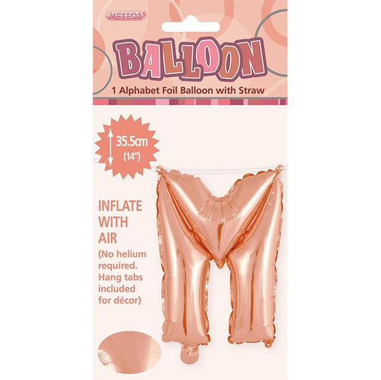 Rose Gold "M" Letter Foil Balloon (35cm) - The Party Marketplace