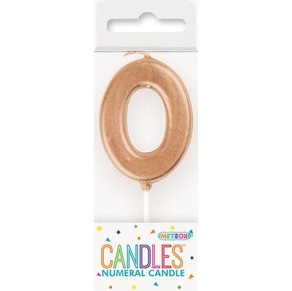 Rose Gold Mini Numeral Pick Candle - 0 - The Party Marketplace