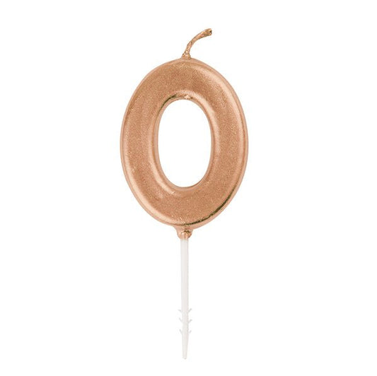 Rose Gold Mini Numeral Pick Candle - 0 - The Party Marketplace