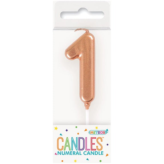 Rose Gold Mini Numeral Pick Candle - 1 - The Party Marketplace