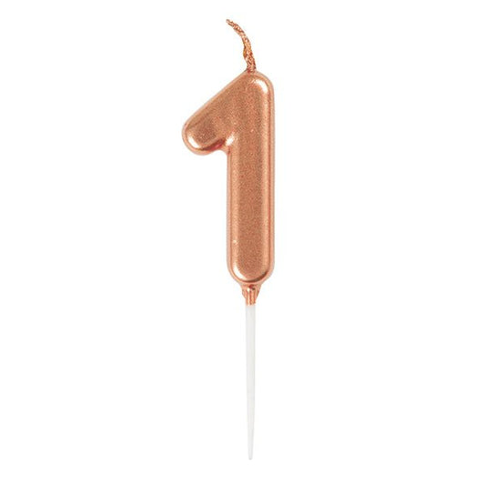 Rose Gold Mini Numeral Pick Candle - 1 - The Party Marketplace