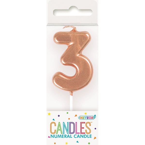 Rose Gold Mini Numeral Pick Candle - 3 - The Party Marketplace