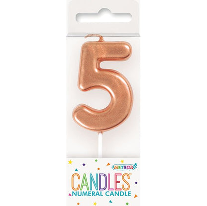 Rose Gold Mini Numeral Pick Candle - 5 - The Party Marketplace